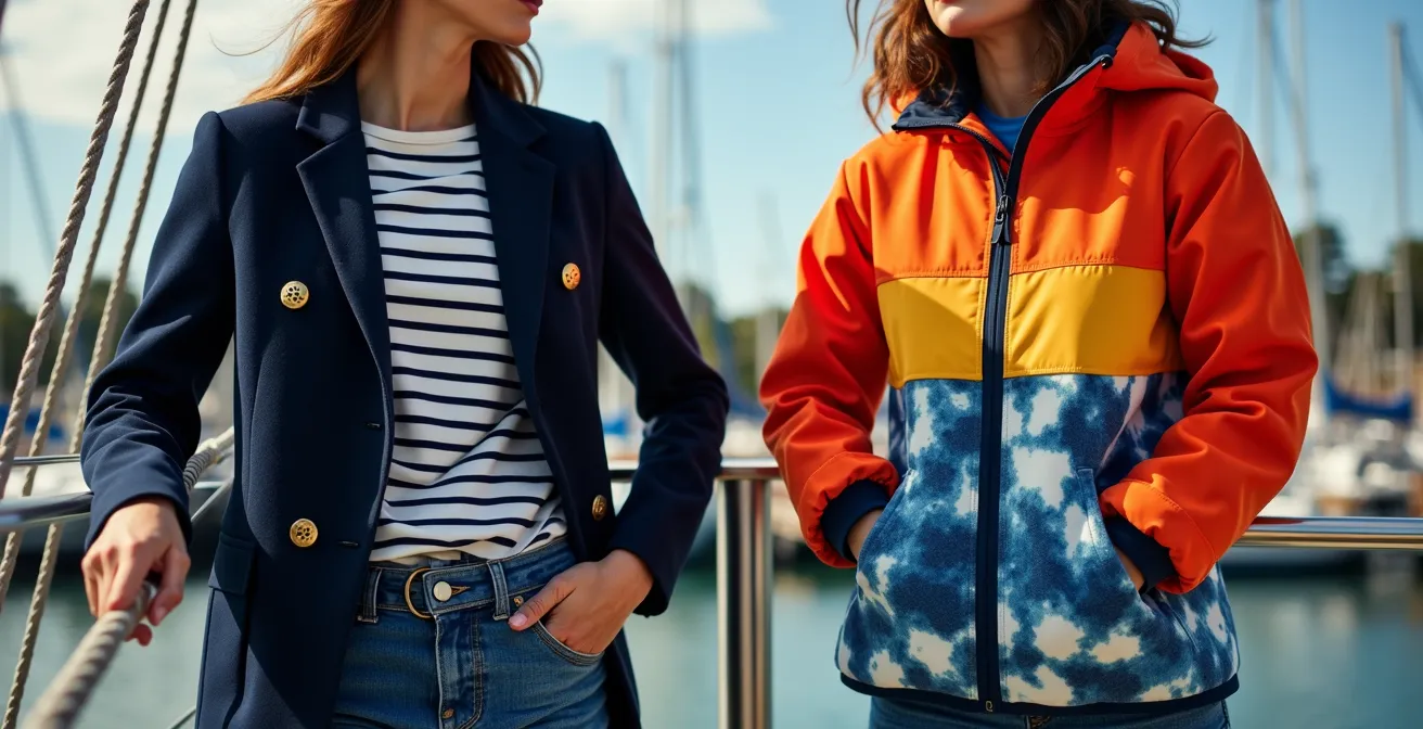 Contraste entre marinières traditionnelles et équipements techniques modernes lors d'une régate