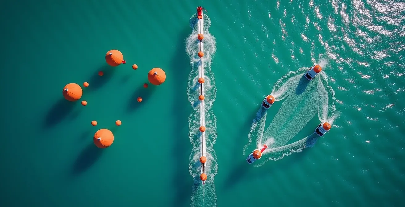 Comparaison schématique des parcours banane et triangle olympique vus du ciel