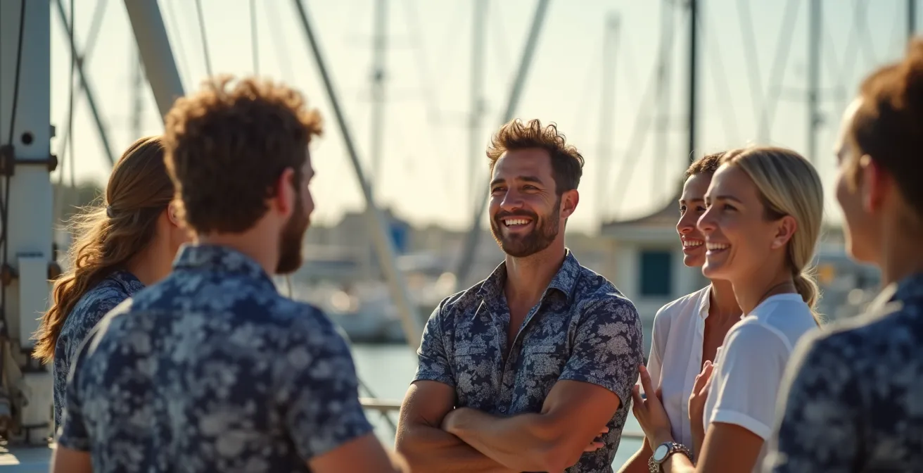 Mélange d'équipages professionnels et amateurs sur les pontons de la régate